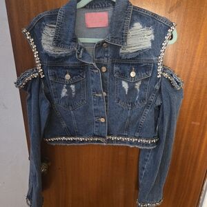 Embellished Denim Jacket with Distressed Details